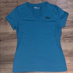 Blue, athletic, V-neck shirt